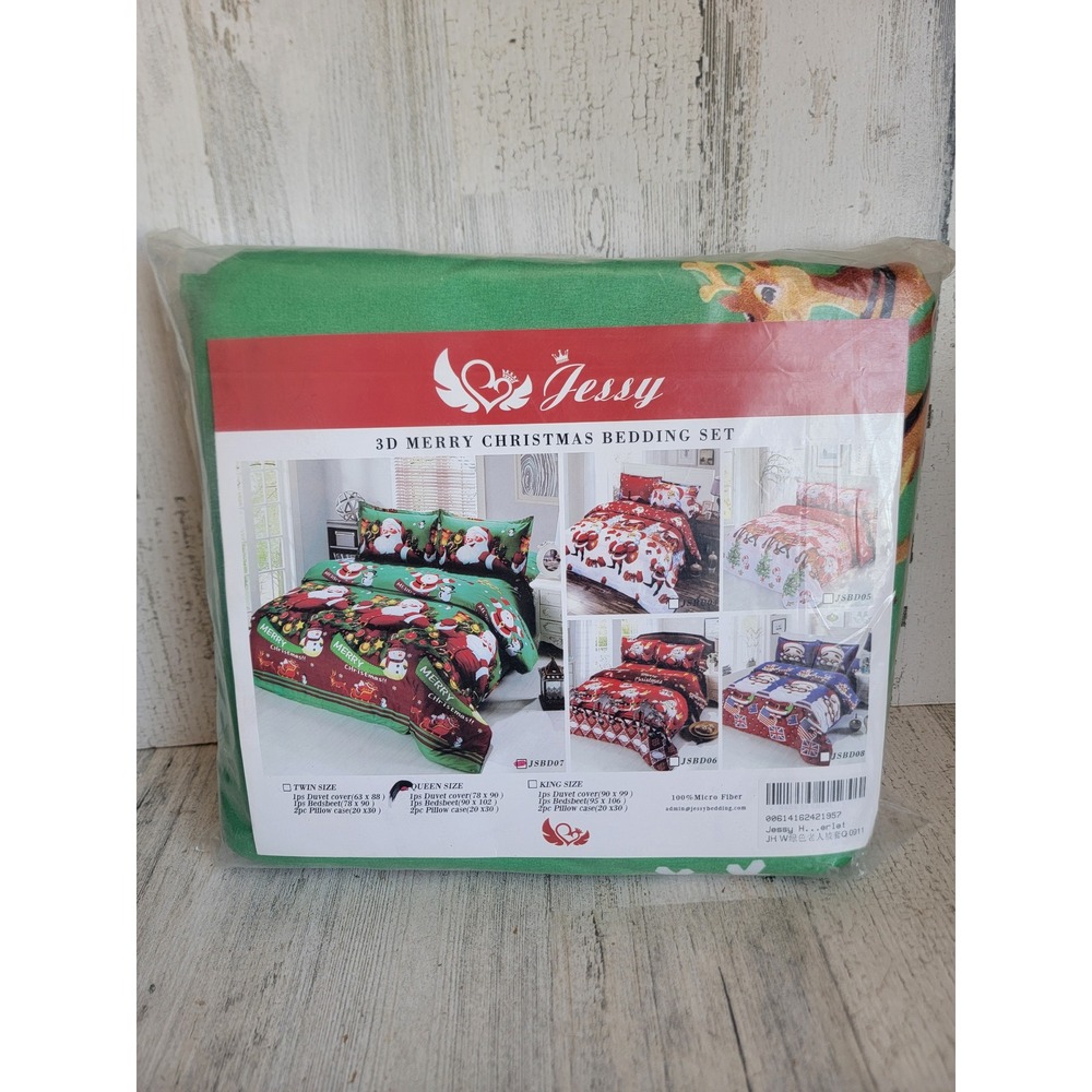 vintage Jessy 3D Merry Christmas queen size bedding set Santa Claus‎ Snowman